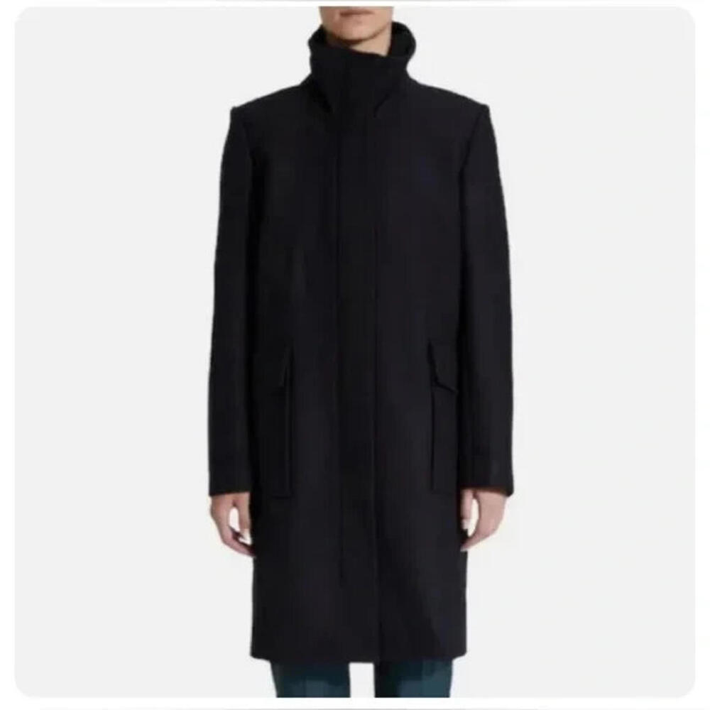 NEW, Theory Men's Funnel Neck Wool Coat in Black Size M #W123